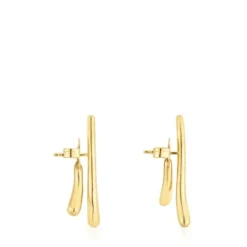 Pendientes con baño de oro 18 kt sobre plata doble onda New Hav