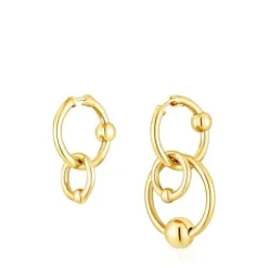 Pendientes con baño de oro 18 kt sobre plata doble círculo Plump