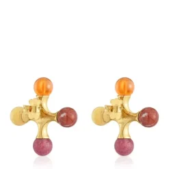 Pendientes con baño de oro 18 kt sobre plata y gemas TOUS X LEA COLOMBO
