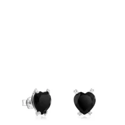 Pendientes corazón de plata y ónix Color Pills