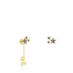 Pendientes corto/largo con baño de oro 18 kt sobre plata y gemas Teddy Bear Stars
