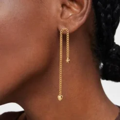 Pendientes corto/largo con baño de oro 18 kt sobre plata Bold Motif