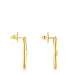 Pendientes cortos con baño de oro 18 kt sobre plata Hold Oval