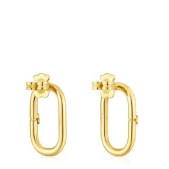 Pendientes cortos con baño de oro 18 kt sobre plata Hold Oval