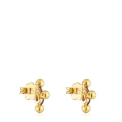 Pendientes cortos con baño de oro 18 kt sobre plata y amatista Sugar Party