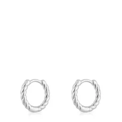 Pendientes cortos de aro trenzado de plata 10 mm Basics