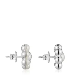 Pendientes cortos de plata flor y perlas cultivadas Sugar Party