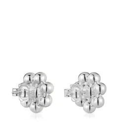 Pendientes cortos de plata flor y perlas cultivadas Sugar Party