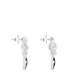 Pendientes cortos oso de plata y ónix Icon Color