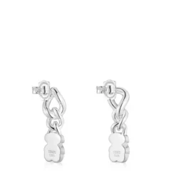 Pendientes cortos oso de plata y ónix Icon Color