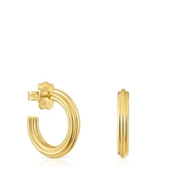 Pendientes de aro con baño de oro 18 kt sobre plata y motivo flor TOUS 1950