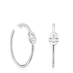 Pendientes de aro extra largos de plata y motivo TOUS MANIFESTO