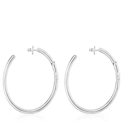 Pendientes de aro extra largos de plata y motivo TOUS MANIFESTO