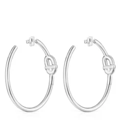 Pendientes de aro extra largos de plata y motivo TOUS MANIFESTO