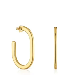 Pendientes de aro largos con baño de oro 18 kt sobre plata Line