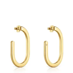 Pendientes de aro largos con baño de oro 18 kt sobre plata Line