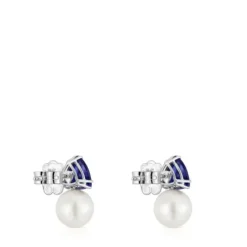 Pendientes de oro blanco, iolita y perla cultivada Ivette