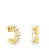 Pendientes dobles con baño de oro 18 kt sobre plata y perlas cultivadas Gloss