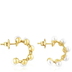 Pendientes dobles con baño de oro 18 kt sobre plata y perlas cultivadas Gloss