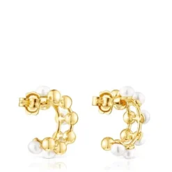 Pendientes dobles con baño de oro 18 kt sobre plata y perlas cultivadas Gloss