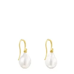 Pendientes gota con baño de oro 18 kt sobre plata y perla Gloss