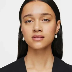 Pendientes gota con baño de oro 18 kt sobre plata y perla Gloss
