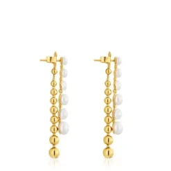 Pendientes largos dobles con baño de oro de 18 kt sobre plata y perlas cultivadas Gloss