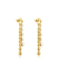 Pendientes largos dobles con baño de oro de 18 kt sobre plata y perlas cultivadas Gloss
