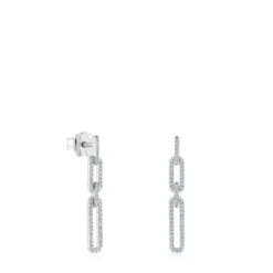 Pendientes largos ovales de oro blanco con diamantes Les Classiques