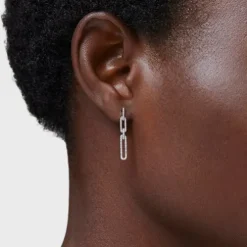 Pendientes largos ovales de oro blanco con diamantes Les Classiques