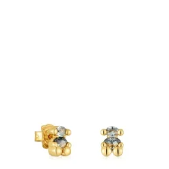 Pendientes motivo oso con baño de oro 18 kt sobre plata y espinela verde creada en laboratorio 8 mm Color Bear LGG