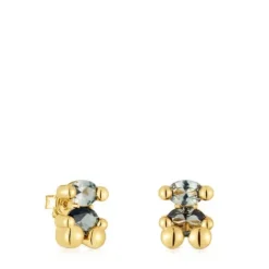 Pendientes motivo oso con baño de oro 18 kt sobre plata y espinela verde creada en laboratorio 13 mm Color Bear LGG