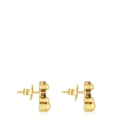 Pendientes motivo oso con baño de oro 18 kt sobre plata y espinela verde creada en laboratorio 13 mm Color Bear LGG