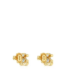 Pendientes motivo oso con baño de oro 18 kt sobre plata y espinela verde creada en laboratorio 8 mm Color Bear LGG
