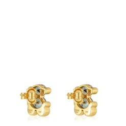 Pendientes motivo oso con baño de oro 18 kt sobre plata y espinela verde creada en laboratorio 13 mm Color Bear LGG