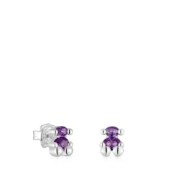 Pendientes motivo oso de plata y zafiro lila creado en laboratorio 8 mm Color Bear LGG