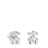 Pendientes motivo oso de plata y cuarzo cristal de roca 14 mm Color Bear
