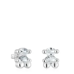 Pendientes motivo oso de plata y cuarzo cristal de roca 14 mm Color Bear