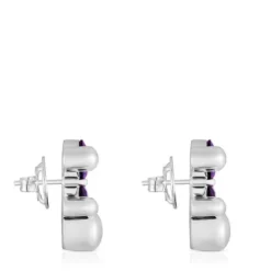 Pendientes motivo oso de plata y zafiro lila creado en laboratorio 23 mm Color Bear LGG