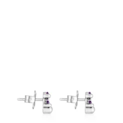 Pendientes motivo oso de plata y zafiro lila creado en laboratorio 8 mm Color Bear LGG