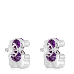 Pendientes motivo oso de plata y zafiro lila creado en laboratorio 23 mm Color Bear LGG