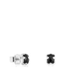 Pendientes oso de plata y ónix 6 mm Icon Color
