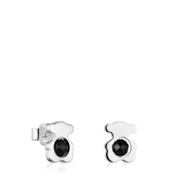 Pendientes pequeños oso de plata con ónix 10 mm I-Bear