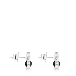 Pendientes pequeños oso de plata con ónix 10 mm I-Bear