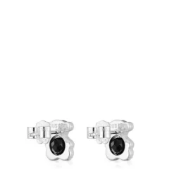 Pendientes pequeños oso de plata con ónix 10 mm I-Bear