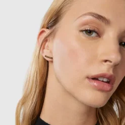 Pendientes trepadores osos con baño de oro 18 kt sobre plata Straight