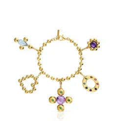 Pulsera cadena con baño de oro 18 kt sobre plata y motivos colgantes con gemas Sugar Party