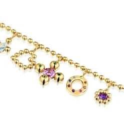 Pulsera cadena con baño de oro 18 kt sobre plata y motivos colgantes con gemas Sugar Party