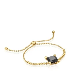 Pulsera cadena con detalles en baño de oro 18 kt sobre plata y ónix Color Black