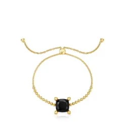 Pulsera cadena con detalles en baño de oro 18 kt sobre plata y ónix Color Black